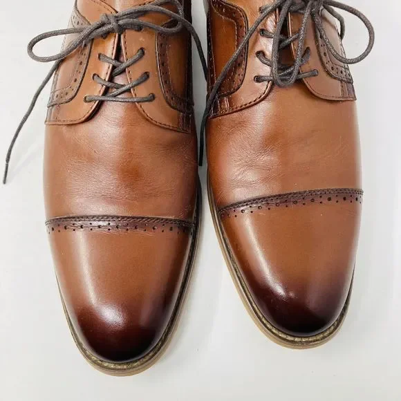 Stacy Adams Dickinson Mens Shoes Cap Toe Oxford Cognac Leather 25066-221 Size 10 - Picture 9 of 9